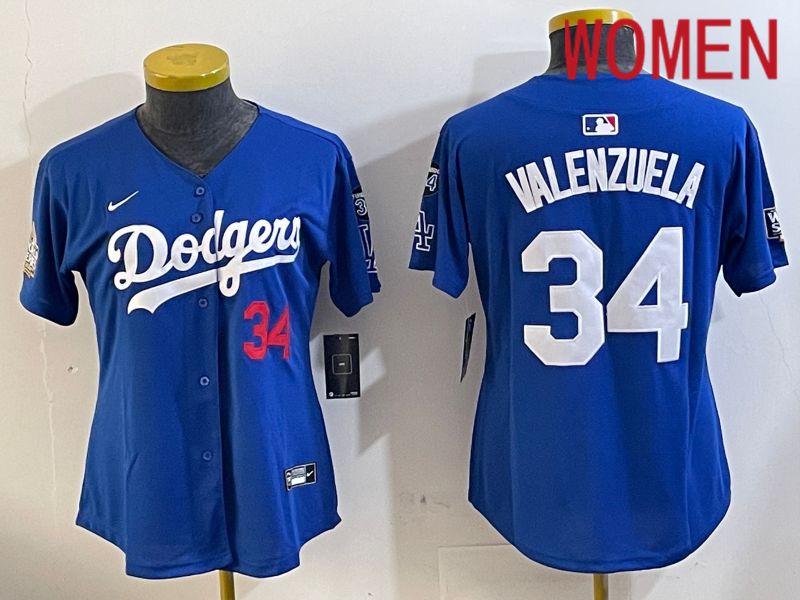 Women Los Angeles Dodgers #34 Valenzuela Blue Gold Game 2024 Nike MLB Jersey style 11201->women mlb jersey->Women Jersey